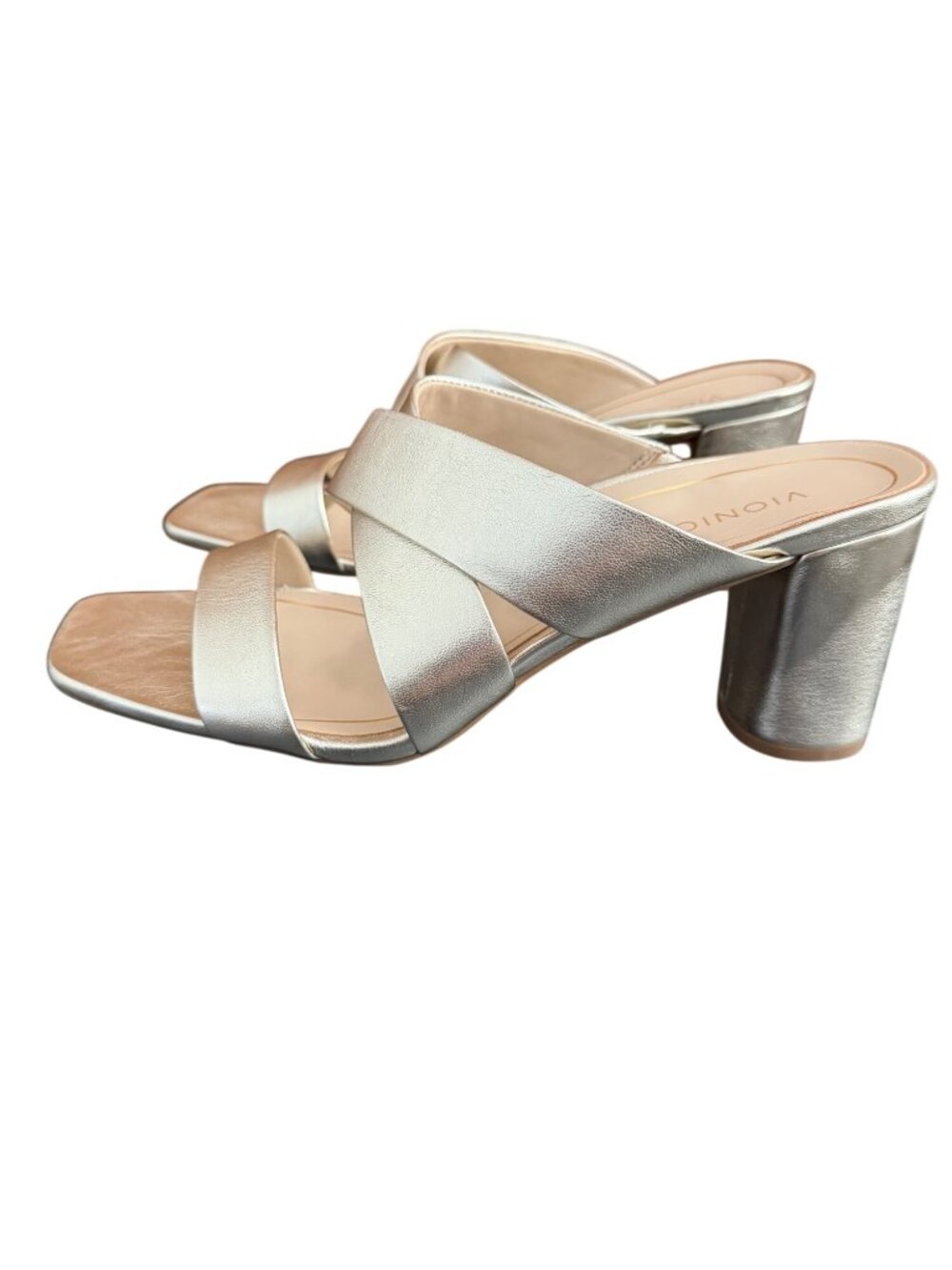Vionic Womens Gold Metallic Strappy Block Heel Sandals Size 10 New With Box